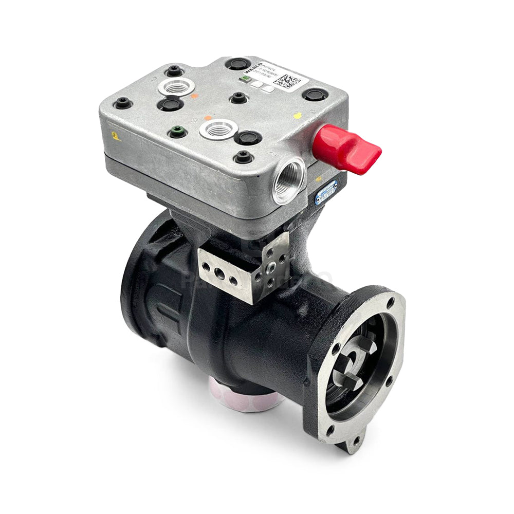 9111536080 | Genuine Wabco® Single Cylinder Air Brake Compressor for ISM, M11, N14 engines Front-left angle