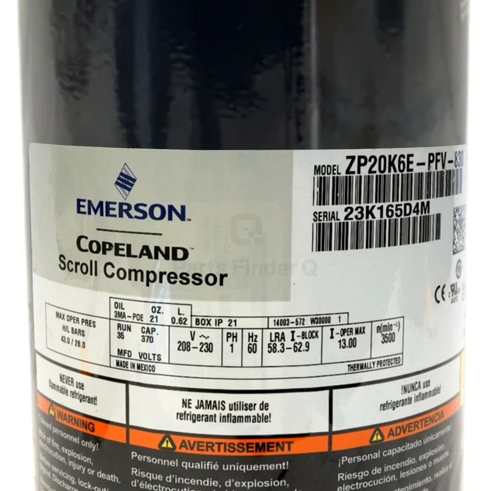 ZP20K5E-PFV-130 | Genuine Copeland® Scroll Compressor R-410A Sticker view